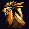 Geometric polygonal rooster head isolated on dark background. Generative AI