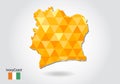 Geometric polygonal style vector map of ivory Coast. Low poly map of ivory Coast.