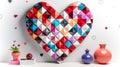 Geometric polygonal volume contrast heart on shelf with vases and home accessories