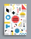 Geometric poster. Minimal style geometric Memphis figures, different simple colorful shapes. Frame with copy space for