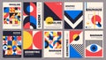 Geometric posters. Bauhaus cover templates with abstract geometry. Retro architecture minimal shapes, forms, lines and