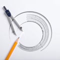 Geometric Precision - Compass and Protractor on White Royalty Free Stock Photo