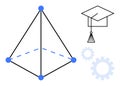 Geometric Pyramid with Graduation Cap and Gears Representing Knowledge and Innovation Royalty Free Stock Photo