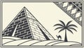 Geometric Pyramid with Palm Trees, Desert Landscape Art, vector design Generative AI Royalty Free Stock Photo