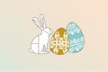 Geometric rabbit with colorful patterned easter eggs on pastel background Royalty Free Stock Photo