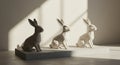 Geometric rabbits sitting in stark artistic light Royalty Free Stock Photo