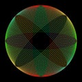 GEOMETRIC RAINBOW ATOM PATTERN ON BLACK BACKGROUND