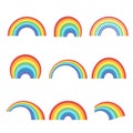 Geometric rainbow shapes set. Colorful curves natural color arc with creative spectrum decorative phenomenon after rain
