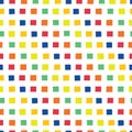 Geometric raster rainbow seamless vestor pattern. Hand drawn orange, yellow, green, orange, red,and blue squares on a white Royalty Free Stock Photo