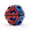 Geometric Red and Blue Polyhedron Structure with Interlocking Shapes on White Background Royalty Free Stock Photo