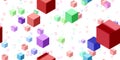 Geometric red violet green education color surface. Fly cubes design colored pattern. Happy school multicolor creative backdrop. Royalty Free Stock Photo