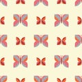 Geometric retro butterfly vector pattern design. Abstract orange and purple insect for Textile Fabric. Nature wildlife Royalty Free Stock Photo