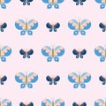 Geometric Retro Cream and Classic Blue Butterfly Seamless Vector Pattern Design. Nature Wildlife Vintage Swatch