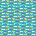 Geometric retro curve wave stripes seamless pattern. All over print background. Summer 1950s bunting stripe fashion style