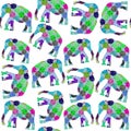 Geometric retro elephants seamless pattern and seamless pattern