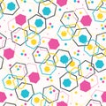 Geometric retro hexagon shape seamless pattern. All over print vector background. Summer 1950s memphis style fashion