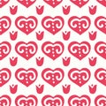 Retro red folk heart seamless pattern