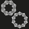 Geometric ring pattern. Hexagon shape element. Abstract volume frame. Vector dark background. Royalty Free Stock Photo