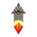 Geometric stone rocket, fire arrows and space pointer. Mini-mockup direction symbol. Vector eps10 illustration