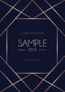Geometric rose gold design template with abstract lines on navy