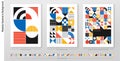 Geometric Scale Pattern. Color Abstract Shape Background. Graphic Design Elements Set. Modern Bauhaus Vector Art.