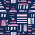 Geometric scandinavian seamless pattern with hand drawn stripes colorful design. Unique fashion elements background ready for