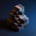A geometric sculpture composed of interlocking cubic blocks, each with a textured, Royalty Free Stock Photo