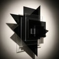 Geometric sculpture featuring overlapping translucent and opaque black triangles and Royalty Free Stock Photo