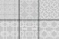 Geometric seamless gray patterns. Collection of backgrounds