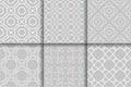 Geometric seamless gray patterns. Collection of backgrounds