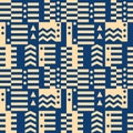 Geometric seamless pattern. Bauhaus style background. Modular grid print. Stripe, line, arrow, rectangle ornament