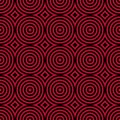 Geometric seamless pattern. Black and red background with circle elements