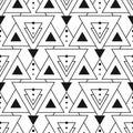 Geometric seamless pattern. Black and white abstract background with circles and triangles. Repeating texture. Royalty Free Stock Photo