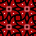 Geometric seamless pattern. Black and white elements on red background Royalty Free Stock Photo