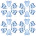 Geometric seamless pattern of blue stripes hearts. Rustic disain for print, packaging, wallpaper, textiles