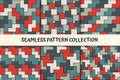 Geometric seamless pattern collection. Geo background set. Bright puzzle mosaic print kit. Modern camouflage wallpapers