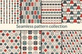 Geometric seamless pattern collection. Geo background set. Circle, diamond, rhombus, triangle, square grid motif prints