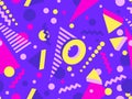 Geometric seamless pattern with 3D shapes in the style of the 80s and 90s. Isometric 3D shapes in Memphis style. Design of