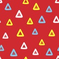 Geometric seamless pattern drawn by hand. Bright endless print with repeating triangles.