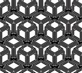 Geometric seamless pattern, endless black and white vector regular background. Abstract covering with 3d superimpose figures. Royalty Free Stock Photo