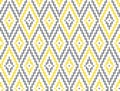 Geometric seamless pattern with gray and yellow pixel art rhombus on white background. Abstract diamond vector pattern.