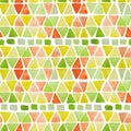 Geometric seamless pattern with hand drawn watercolor squares and triangles. Modern colorful mosaic abstract background with trian