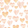 Geometric seamless pattern with hearts for Valentine`s Day. Hand drawing with wind pencil doodle red heart. Royalty Free Stock Photo