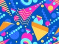 Geometric seamless pattern with memphis elements in 80s style. Colorful geometric pattern. Design of promotional products,