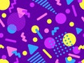 Geometric seamless pattern with memphis elements in 80s style. Colorful geometric pattern. Design of promotional products,