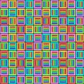 Geometric seamless pattern with multicolored cross lines in squares, rainbow colors braided ornament, prism graphic texture. Decor
