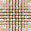 Geometric seamless pattern with multicolored pastel cross lines in squares, vintage braided ornament, graphic texture. Abstract st Royalty Free Stock Photo