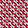 Geometric seamless pattern, optical illusion, vector background. Ornament from red, gray, white and black squares, triangles and l Royalty Free Stock Photo