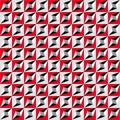 Geometric seamless pattern, optical illusion, vector background. Ornament from red, gray, white and black squares, triangles and l Royalty Free Stock Photo