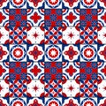 Geometric seamless pattern. Red and blue abstract background. Moroccan tiles. Royalty Free Stock Photo